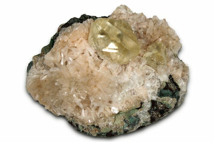 Gemmy Calcite Crystals on Peach Stilbite - India - India #342980